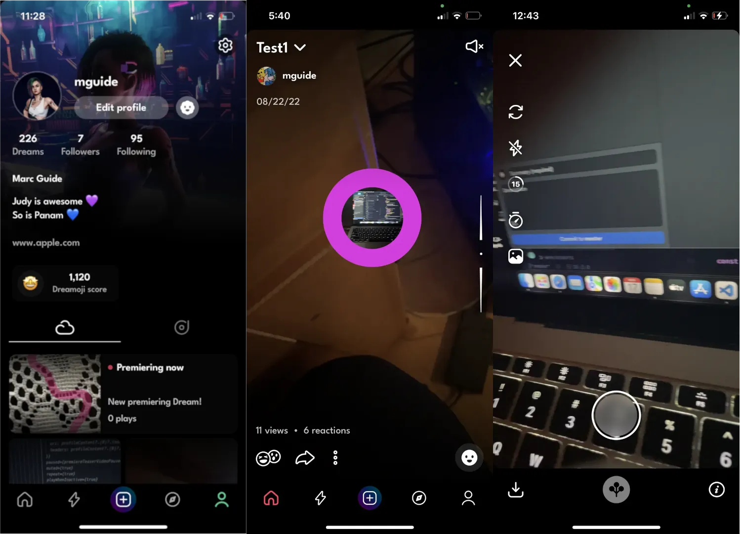Various screens of the daydream application